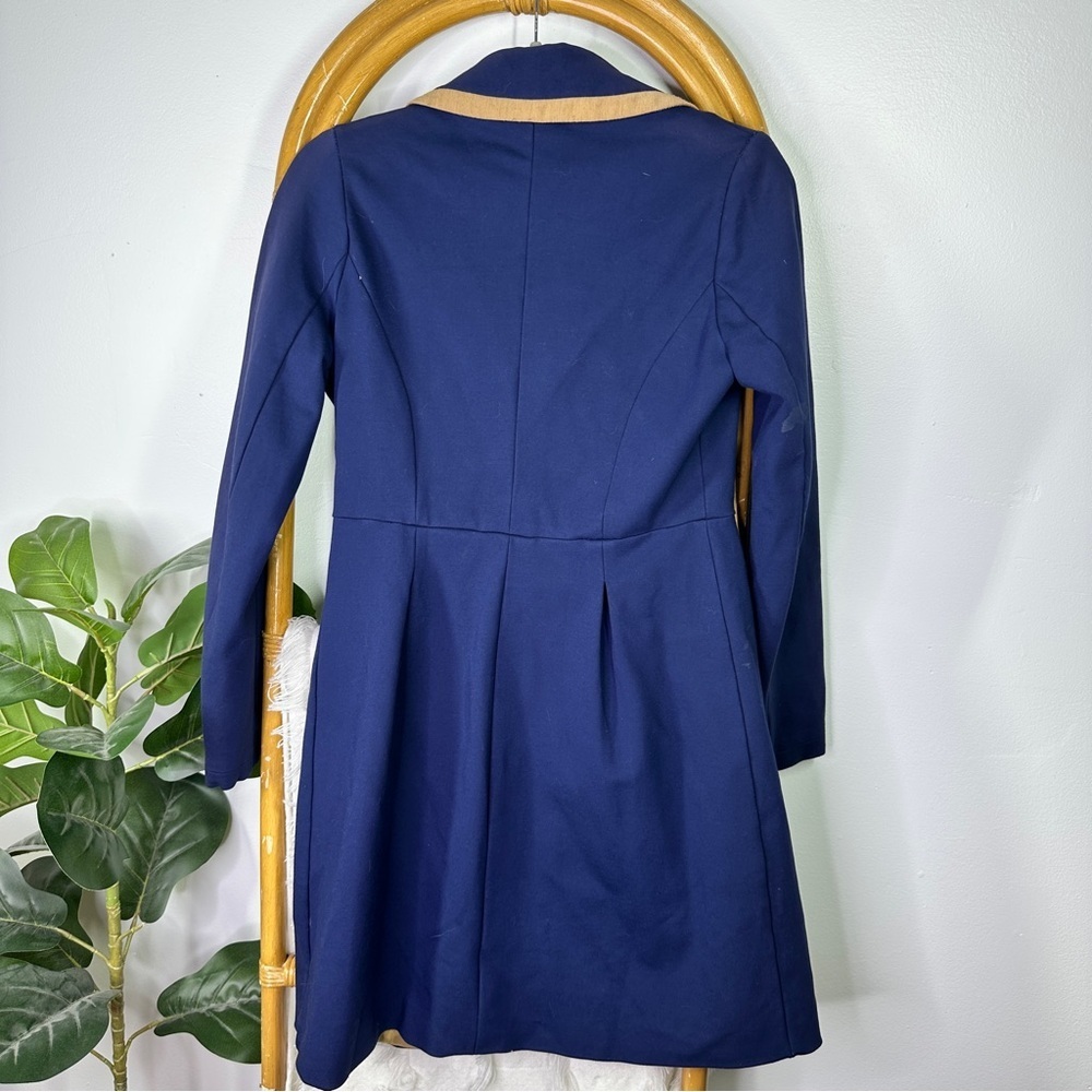 JB Julie Brown Navy Coat w Tan Contrast sz M - Picture 2 of 7